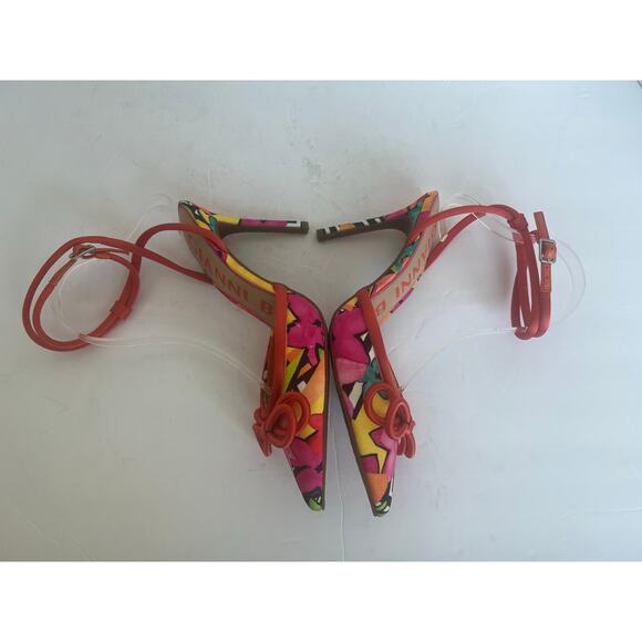 NWT Gianni Bini Floral Print High Heel Pointy Toe Bow Ankle Wrap Sandals Sz 7.5 - Picture 5 of 9
